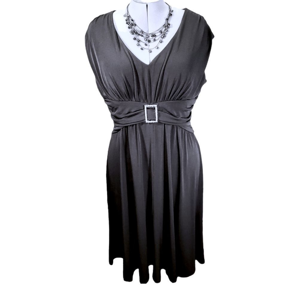 Chic Formal Black Drape Dress with Faux Sash